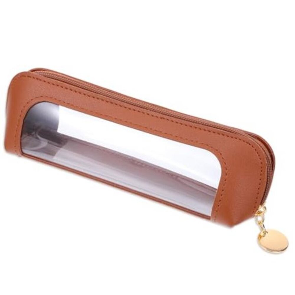 Small Clear Makeup Pouch, PU Leather Makeup Brush Bag Portable Travel Mini